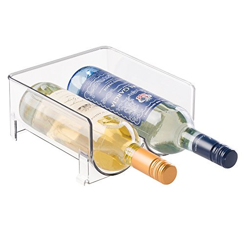 mDesign Plastic Free-Standing Wine Rack Storage Organizer for Kitchen Countertops, Table Top, Pantry, Fridge - Holds Wine, Beer, Pop/Soda, Water Bottles - Stackable, 2 Bottles - Clear