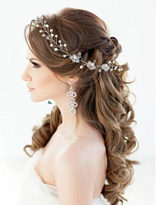 Yean Bride Wedding Headband Decorative Silver Flower Bridal Hair Vine Accessories Headpiece for Women and Girls Yean Bride Wedding Headband Decorative Silver Flower Bridal Hair Vine Accessories Headpiece for Women and Girls