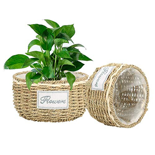 Straw Planter Basket Handmade Woven Plant Basket Woven Storage Flower Pot Basket Decorative Plant Basket Storage Plant Pot Organizer Basket Planter Pot Cover Basket Home Potted Plant Basket