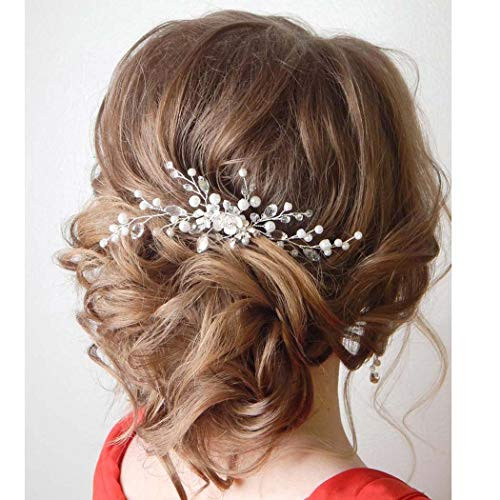 Drecode Bridal Wedding Hair Pins Silver Sparkly Rhinestones Flower Hairpin Pearl Bride Hair Accessories for Women and Girlss Silver Drecode Bridal Wedding Hair Pins Silver Sparkly Rhinestones Flower Hairpin Pearl Bride Hair Accessories for Women and Girlss Silver