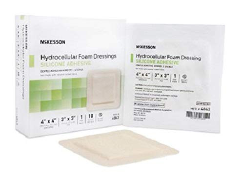 McKesson   Silicone Foam Dressing McKesson 4 X 4 Inch Square Adhesive with Border Sterile   10 Box   MCK