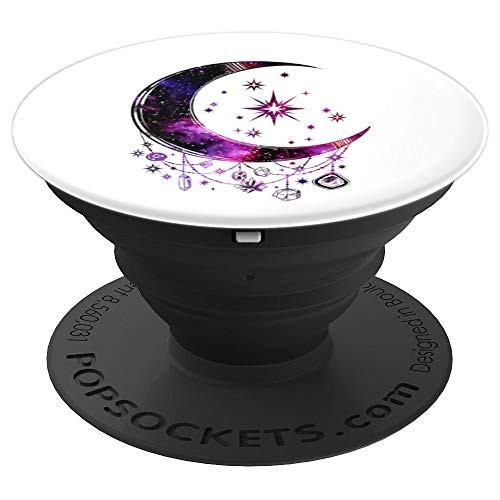 Celestial Crescent Moon Boho with Ornamental Designs Star PopSockets Grip and Stand for Phones and Tablets
