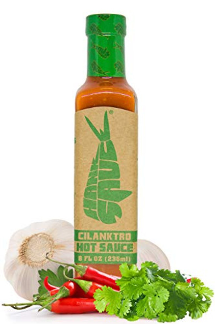 Hank Sauce Cilanktro Hot Sauce   Versatile Hot Pepper Sauce with Fresh Cilantro Garlic   Aged Peppers   Hot Garlic Sauce with Mild Heat   Unique Flavor   Multipurpose Gourmet Sauce   8 Ounces