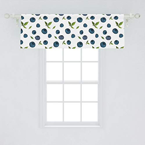 Ambesonne Fruit Window Valance Rhythmic Blueberries on Plain Background Curtain Valance for Kitchen Bedroom Decor with Rod Pocket 54  X 18  Petrol Blue