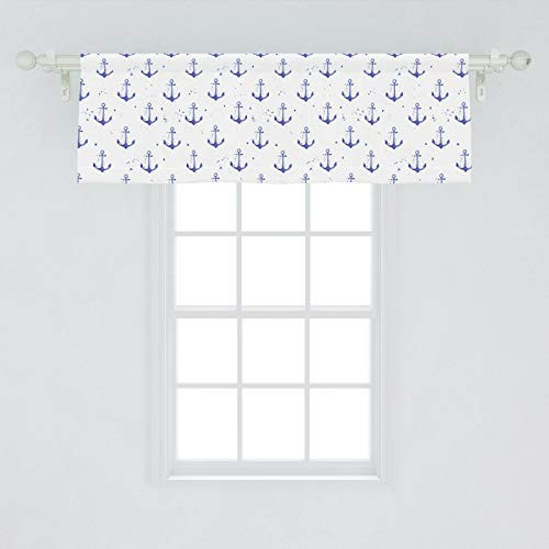 Ambesonne Anchor Window Valance Aquarelle Anchor Motifs with Paint Splashes Nautical Monochrome Design Curtain Valance for Kitchen Bedroom Decor with Rod Pocket 54  X 18  Blue White
