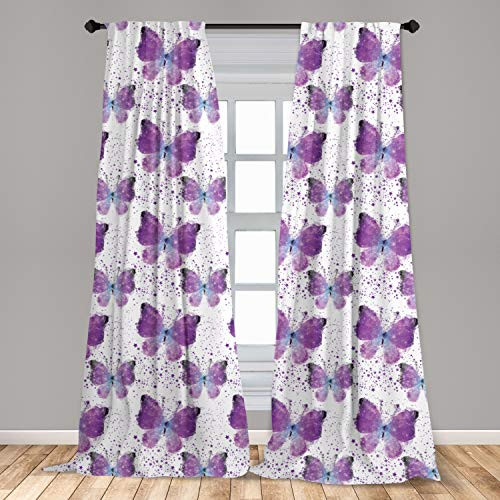 Ambesonne Butterfly Curtains Surreal Star Patterned Background with Polygonal Butterflies Modern Window Treatments 2 Panel Set for Living Room Bedroom Decor 56  x 63  Blue Purple