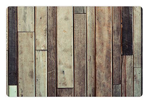 Ambesonne Wooden Pet Mat for Food and Water Antique Planks Flooring Wall Picture American Style Western Rustic Panel Graphic Print Non Slip Rubber Mat for Dogs and Cats 18  X12  Brown