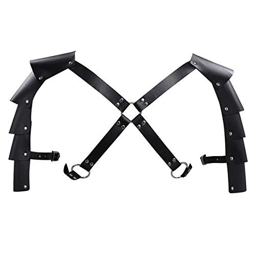 Men s Steampunk Adjustable Faux Leather Body Chest Harness with Shoulder Armors Buckles for Party Cosplay Halloween