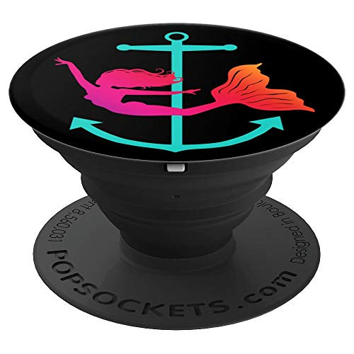 Mermaid and Anchor Solid Black Background PopSockets Grip and Stand for Phones and Tablets