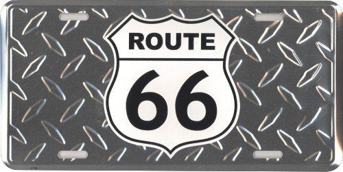 HangTime Rt 66 Diamond Emboss Background Metal License Plate 6 x 12