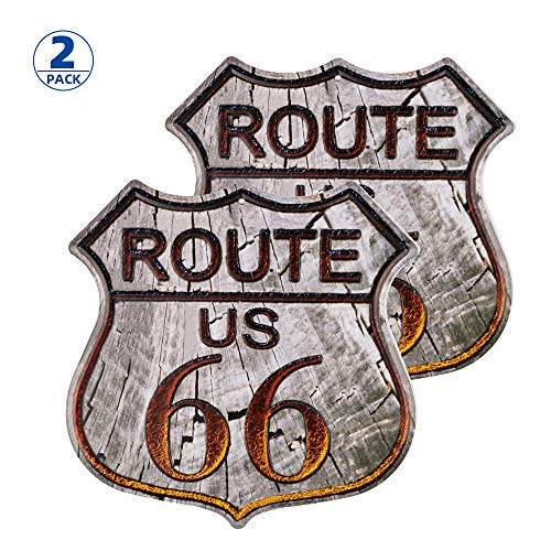 dojune 2Pack Route 66 Signs Vintage Metal Shop Sign US 66 High Way Road Tin Sign for Home   Garage Wall Decoration