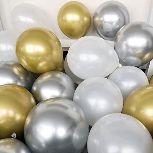Chrome Gold Balloons Metallic Silver Balloons Pearl White Balloons 12 Inch 60 Pack Gold and Sliver and White Latex Balloons Metallic Party Balloons Birthday Helium Balloons Chrome Gold Balloons Metallic Silver Balloons Pearl White Balloons 12 Inch 60 Pack Gold and Sliver and White Latex Balloons Metallic Party Balloons Birthday Helium Balloons