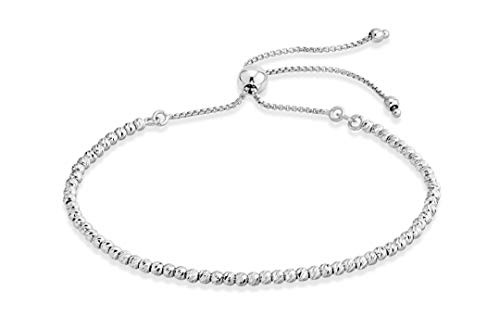 Miabella 925 Sterling Silver Diamond Cut Adjustable Bolo 25mm Bead Bracelet for Women Handmade Italian Beaded Ball Chain Bracelet Choice White Yellow or Rose  Sterling Silver