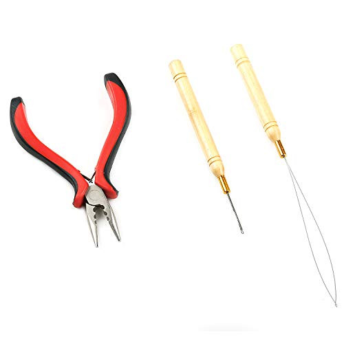 Vlasy 3Pcs Plier Set Kits Bead Devices Loop Pulling Pliers Set for Micro Ring Links Hair Extensions Nano Tip Hair Extensions Feather Hair Extensions 3Holes Pliers Set