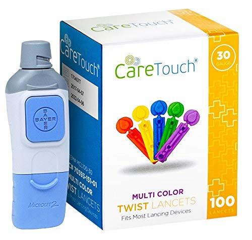 Microlet Lancing Device with Care Touch 100 Multi Colored Twist Top Lancets 30 Gauge