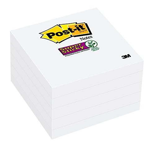 Post-it Super Sticky Notes, 2x Sticking Power, 3 x 3-Inches, White, 5-Pads/Pack (654-5SSW)
