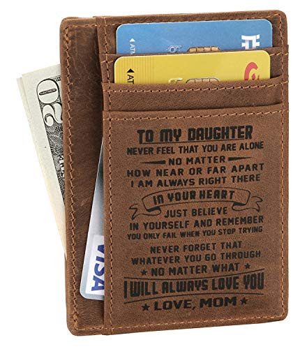 EKCIRXT Minimalist Wallets Gift for Daughter from Mom Slim Wallet Cowhide wallet RFID Front Pocket Wallet  To my Daughter   Love Mom