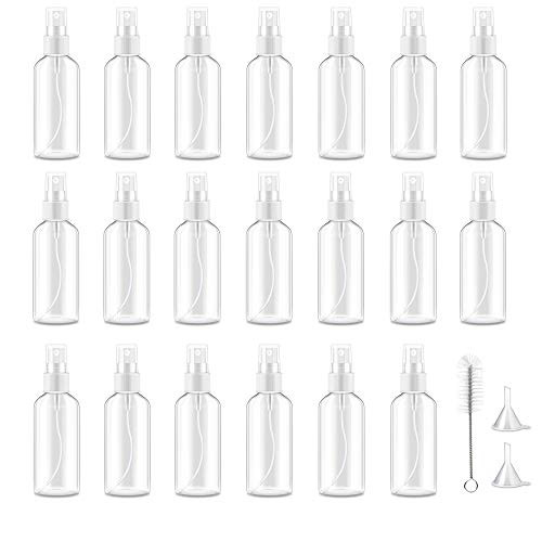 Miukada 20 Pack 50ml Fine Mist Mini Clear Spray Bottles Cosmetic Refillable and Reusable Travel Containers Empty Plastic Bottles with Pump Spray Cap for Essential Oils Perfumes Skincare and Makeup
