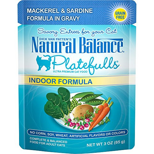 Natural Balance Platefulls Indoor Wet Cat Food Mackerel   Salmon Formula in Gravy 3 Ounce Pouch  Pack of 24  Grain Free