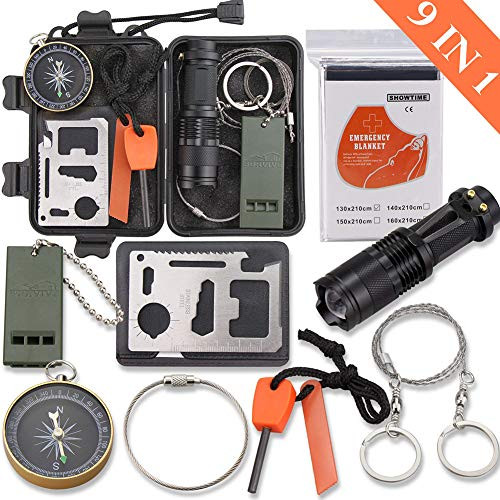 Emergency Survival Kit Monoki 9 In 1 Compact Outdoor Survival Gear Kits Portable EDC Emergency Survival Tools Set with Gift Box for Camping Hiking Hunting Climbing Travelling or Wilderness Adventures Emergency Survival Kit Monoki 9 In 1 Compact Outdoor Survival Gear Kits Portable EDC Emergency Survival Tools Set with Gift Box for Camping Hiking Hunting Climbing Travelling or Wilderness Adventures