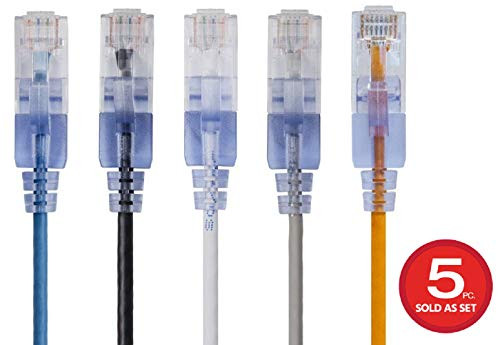 Monoprice 5 Pack SlimRun Cat6A Ethernet Network Patch Cable 10G 14ft 5 Color