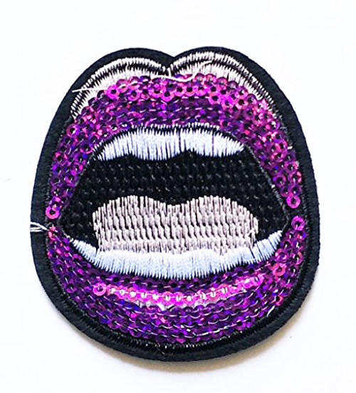 HHO Purple Lipstick Patch Iron On Embroidered Applique Patch Cartoon Kids Patch Embroidered DIY Patches Cute Applique Sew Iron on Kids Craft Patch for Bags Jackets Jeans Clothes