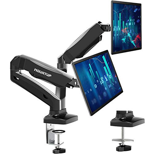 MOUNTUP Dual Monitor Stand   Adjustable Gas Spring Dual Monitor Mount Monitor Desk Mount with C Clamp Grommet Mounting Base Monitor Arm for Computer Screen up to 27 Inch MU0005