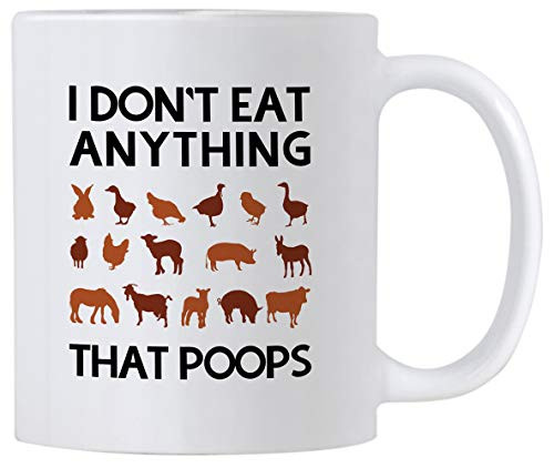 Casitika Funny Vegetarian Mugs 11 oz Vegan Novelty Mug I Don t Eat Anything That Poops Cup for Vegetarians