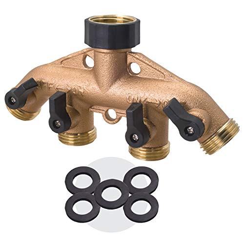 Melnor 65077 AMZ Metal 4 Way Valve with 5 Hose Washers Watering Set Gold Black