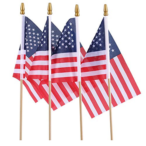 Small American Flags on Stick Perfect for July 4th Decoration Veteran Party Grave Marker Parades Mini American Flags Small US Flag  55 x82 Inch Handheld American Flags Lot of 50