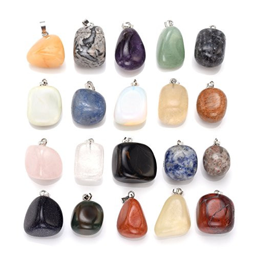 JOVIVI 20pcs Irregular Tumbled Stones Chakra Charm Semi Precious Gemstone Quartz Crystal Healing Stone Pendants Random Colors for Necklace Jewelry Making