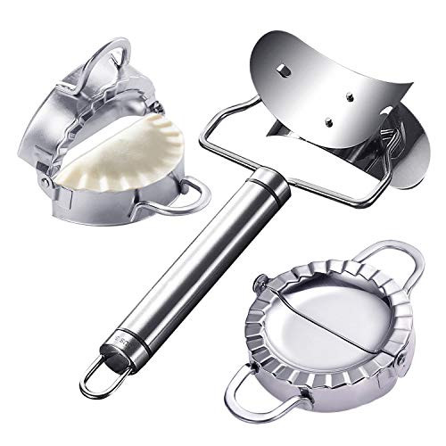 MyLifeUNIT Dumpling Maker 3 Pack Stainless Steel Dumpling Mold Set with Rolling Cookie Cutter for Empanada Calzone Ravioli and Pierogi  3 Inch 75 mm