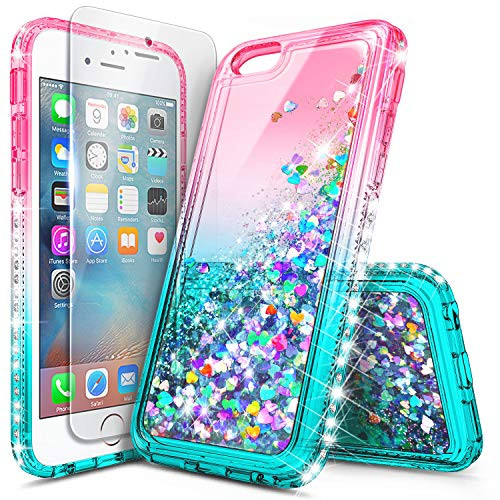 iPhone 5 Case iPhone 5S iPhone SE Case with Screen Protector NageBee Glitter Liquid Quicksand Waterfall Floating Sparkle Bling Diamond Women Girls Kids Cute Durable Case  Pink Aqua