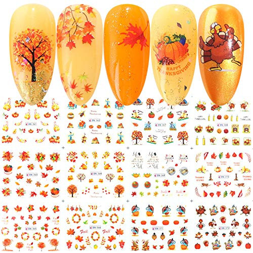 BFY Fall Nail Stickers Halloween Thanksgiving Nail Art Accessories Decals 12 Sheets Maple Leaf Pumpkin Turkey Water Transfer Nail Art Stickers for Women Girls Kids DIY Thanksgiving Day Decorations BFY Fall Nail Stickers Halloween Thanksgiving Nail Art Accessories Decals 12 Sheets Maple Leaf Pumpkin Turkey Water Transfer Nail Art Stickers for Women Girls Kids DIY Thanksgiving Day Decorations