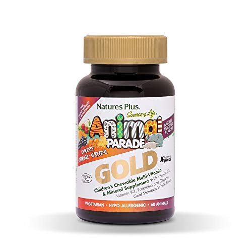NaturesPlus Animal Parade Source of Life Gold Children s Chewable Multivitamin   Assorted Cherry Orange   Grape Flavors   60 Chewable Tablets   Vegetarian Gluten Free   30 Servings