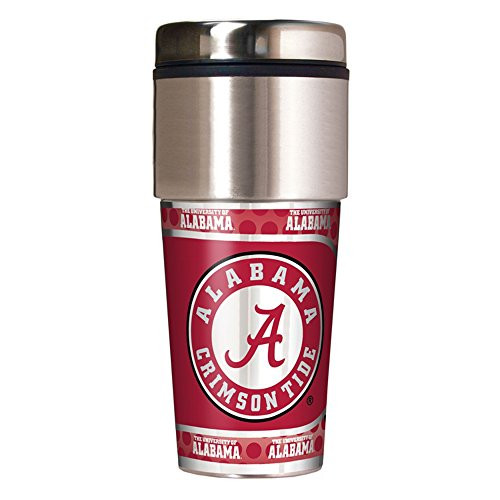 NCAA Alabama Crimson Tide Travel Tumbler with Metallic Wrap 16 oz Silver NCAA Alabama Crimson Tide Travel Tumbler with Metallic Wrap 16 oz Silver