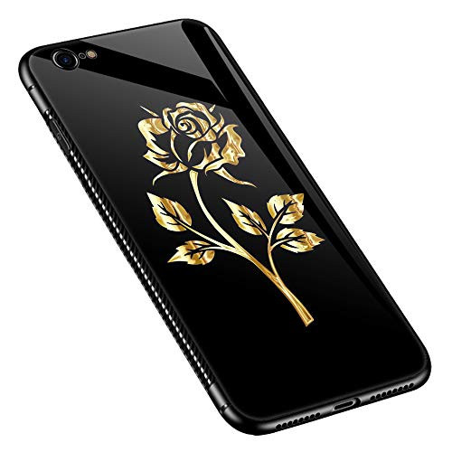 iPhone 6s Plus Case, Tempered Glass iPhone 6 Case Plus for Girls [Anti-Scratch] Fashion Cute Pattern Design Cover Case for iPhone 6/6s Plus - Gold Rose