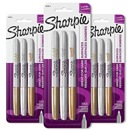 Sharpie Metallic Permanent Markers Fine Point Assorted Metallic 3 Count per Pack  3 Pack