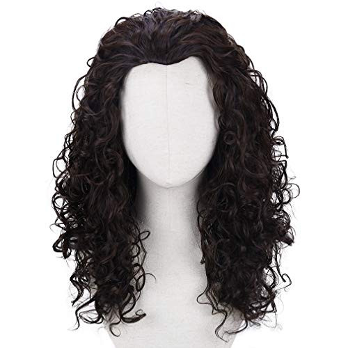 YOGFIT Men s Tropical Island Dark Brown Long Wavy Curly Synthetic Cosplay Wig for Halloween Costume Party Anime Wig