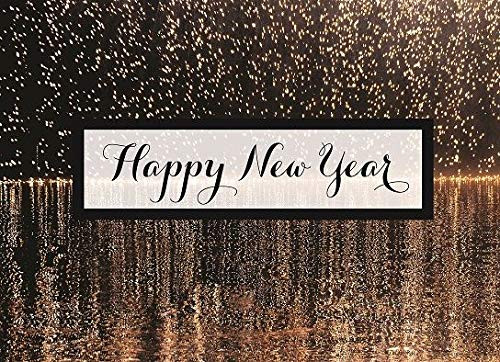 New Year Greeting Cards   N1503 Greeting Cards with Happy New Year and a Falling Fireworks Background Box Set Has 25 Greeting Cards and 26 White with Gold Foil Lined Envelopes