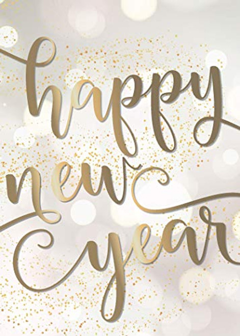 New Year Greeting Cards   N1902 Greeting Cards Featuring a Script Happy New Year Message on a Bubbly Golden Background Box Set Has 25 Greeting Cards and 26 White with Gold Foil Lined Envelopes