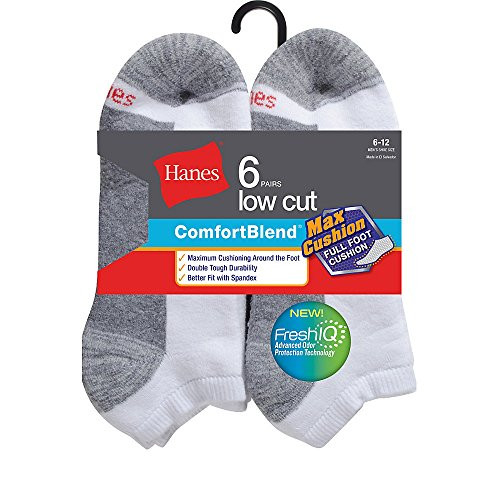 Hanes Men s ComfortBlend Max Cushion Low Cut Sock 6 Pack White 6 12
