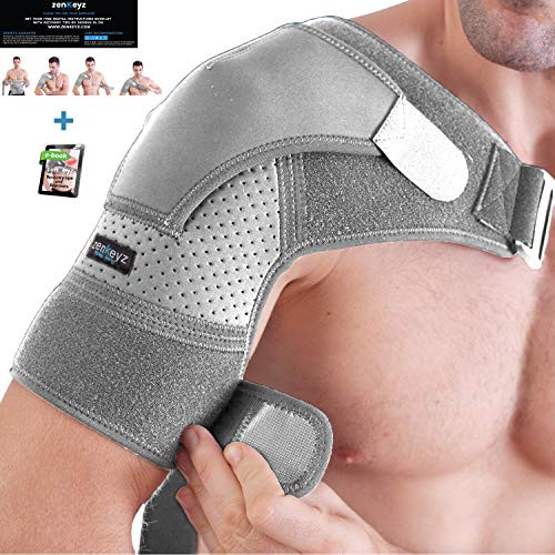 Shoulder Brace for Men and Women for Torn Rotator Cuff SupportTendonitis Dislocation Bursitis Neoprene Shoulder Compression Sleeve Wrap by Zenkeyz  Gray Small Medium