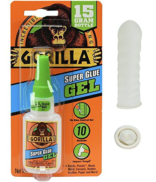 Gorilla Super Glue Gel, 15 g, Clear With 10 Disposable Latex Finger Cots Rubber Fingertips Gorilla Super Glue Gel, 15 g, Clear With 10 Disposable Latex Finger Cots Rubber Fingertips