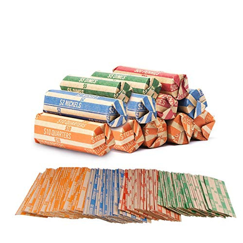 Coin Roll Wrappers 500-Count Assorted Flat Coin Papers Bundle of 125 Each Quarters Nickels Dimes Pennies Coin Roll Wrappers 500-Count Assorted Flat Coin Papers Bundle of 125 Each Quarters Nickels Dimes Pennies