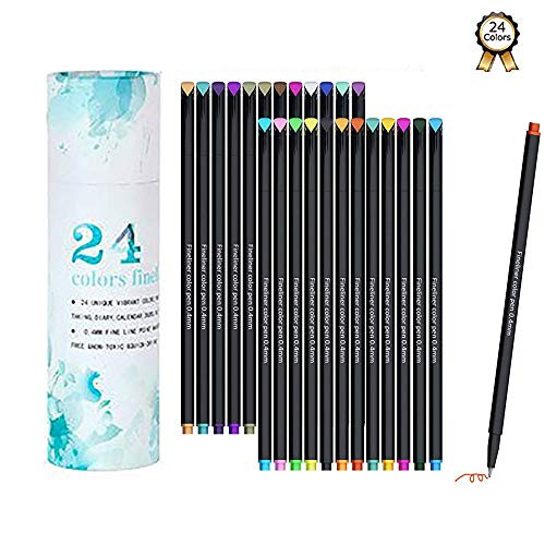 Fineliner pens Journal Planner Pens Fineliner Color pens Markers Fine Tip Drawing Pens Minimal Bleed for Journaling Writing Note Taking Calendar Agenda Coloring Art School Office Supplies 24colors