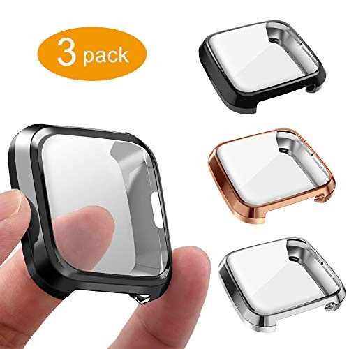 3 Packs Screen Protector Compatible Fitbit Versa Lite Edition GHIJKL Ultra Slim Soft Full Cover Case for Fitbit Versa Lite Edition Black Silver Rose Gold