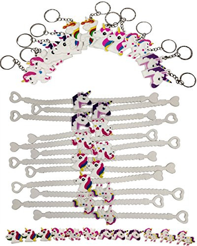 Wolpark Unicorn Party Favors, Unicorn Bracelets, Rings and Keychains, Rainbow Unicorn Birthday Party Supplies Set Novelty Toys for Kids and Girls (36 Packs)