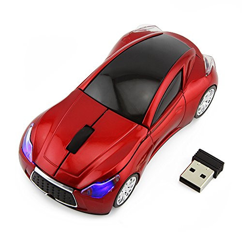 Wireless Car Mouse DIGIBLUSKY 2.4Ghz 1600DPI Sport Car Shaped Mouse Optical Cordless Mice with USB Receiver for PC Computer Laptop (Red)