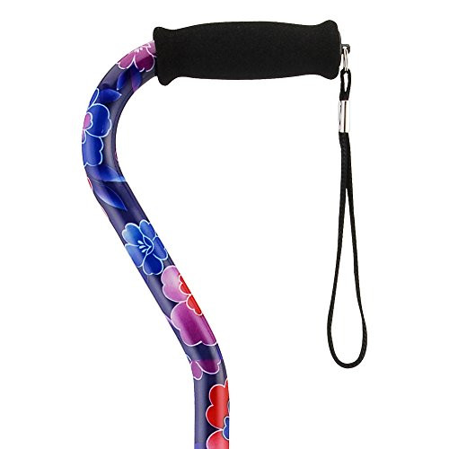 NOVA Designer Walking Cane with Offset Handle Lightweight Adjustable Walking Stick with Carrying Strap Maui Flowers Design